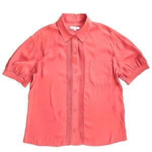 Equipment Femme Blouse, Silk Blend, Short Sleeves, Pleated Details, Size Medium
